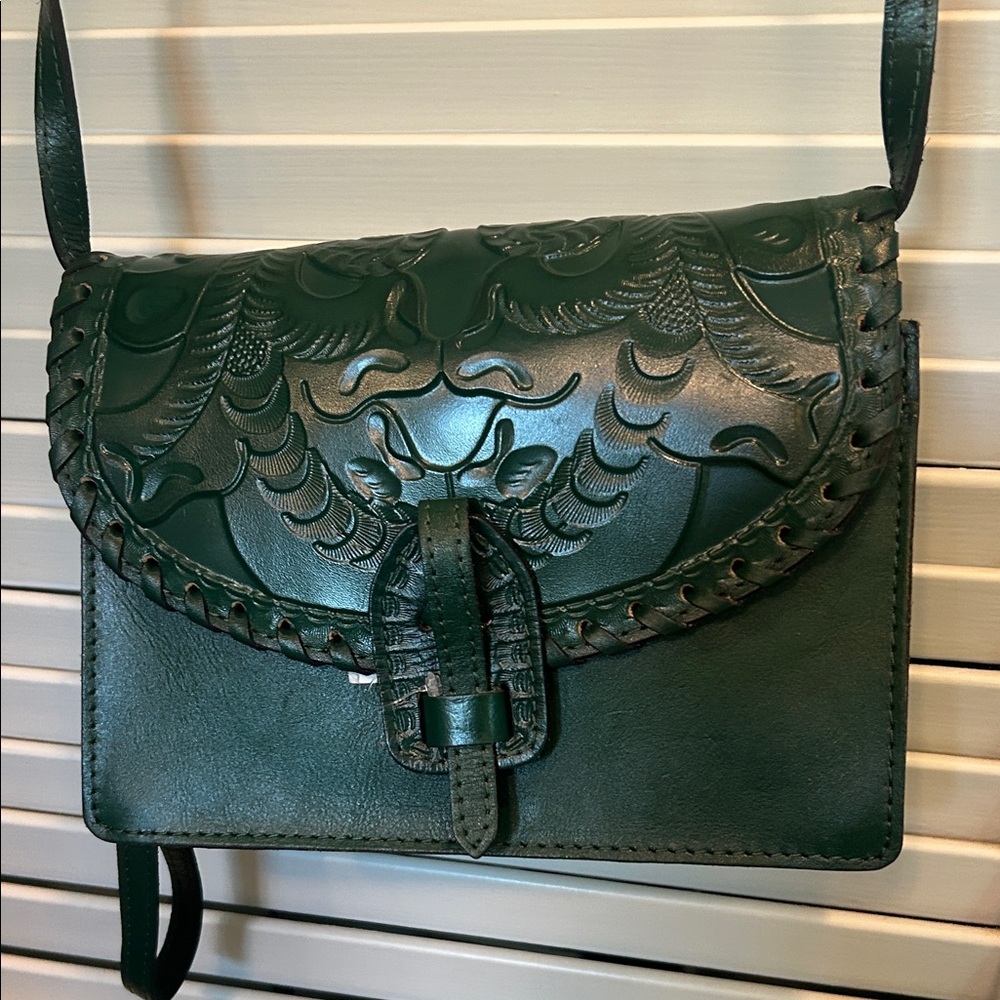Patricia Nash Dark Green Embossed Crossbody Bag